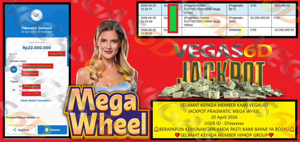 VEGAS6D JACKPOT PRAGMATIC MEGA WHEEL Rp 22.000.000,- LUNAS