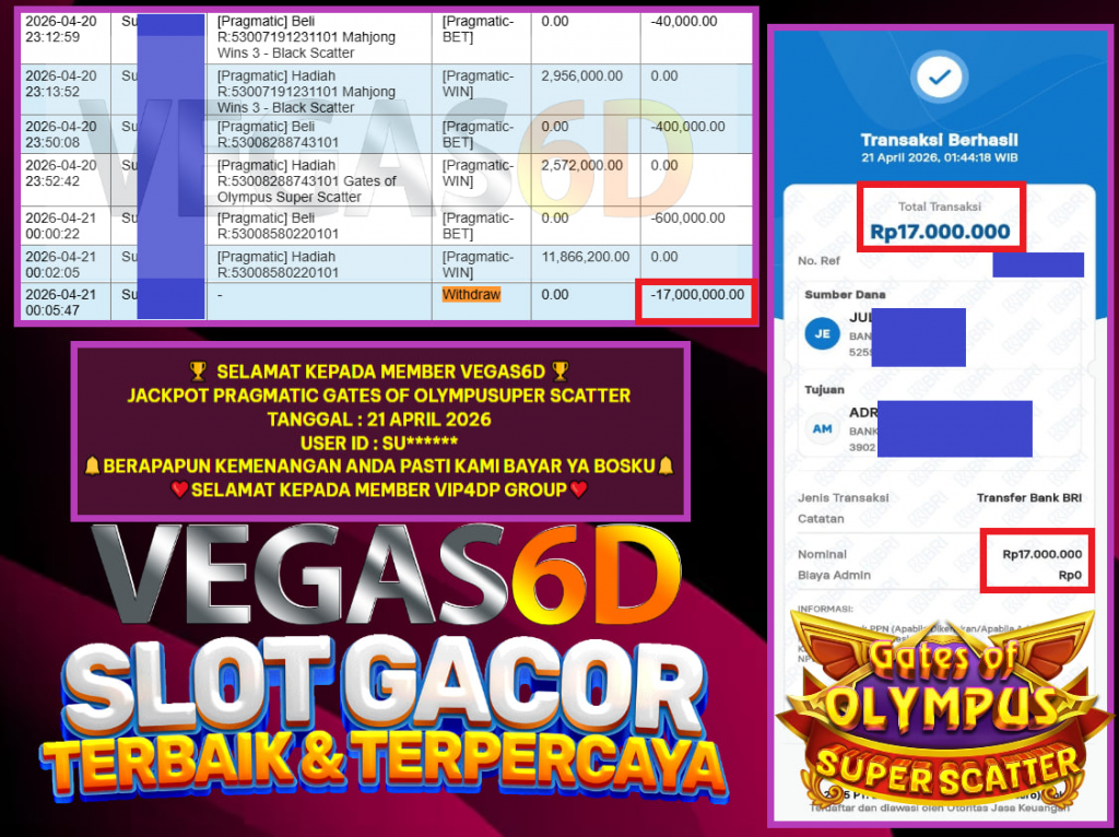 VEGAS6D JACKPOT PRAMATIG ” GATES OF OLYMPUS SUPER SCATTER ” Rp.17.000.000,- LUNAS