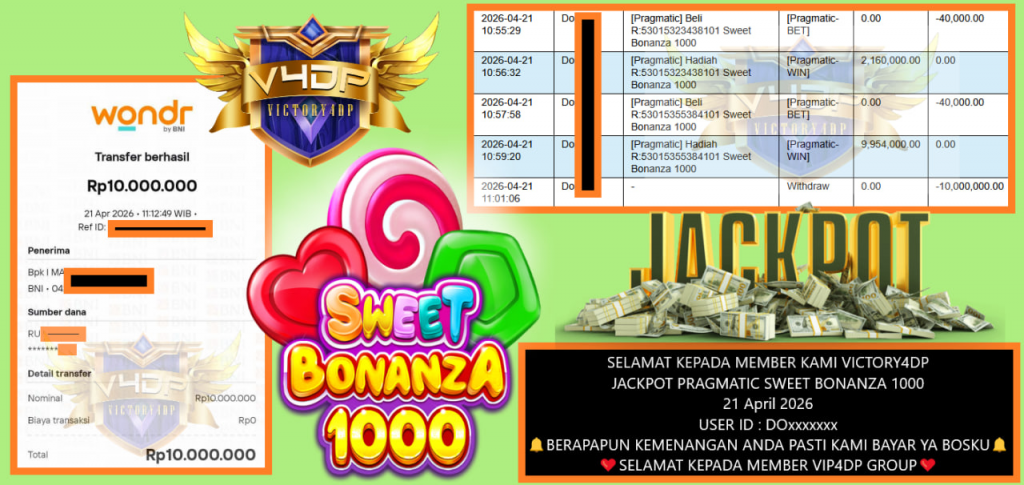 VICTORY4DP JACKPOT PRAGMATIC SWEET BONANZA 1000 Rp 10.000.000,- LUNAS