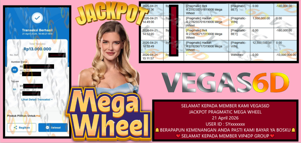 VEGAS6D JACKPOT PRAGMATIC MEGA WHEEL Rp 13.000.000,- LUNAS