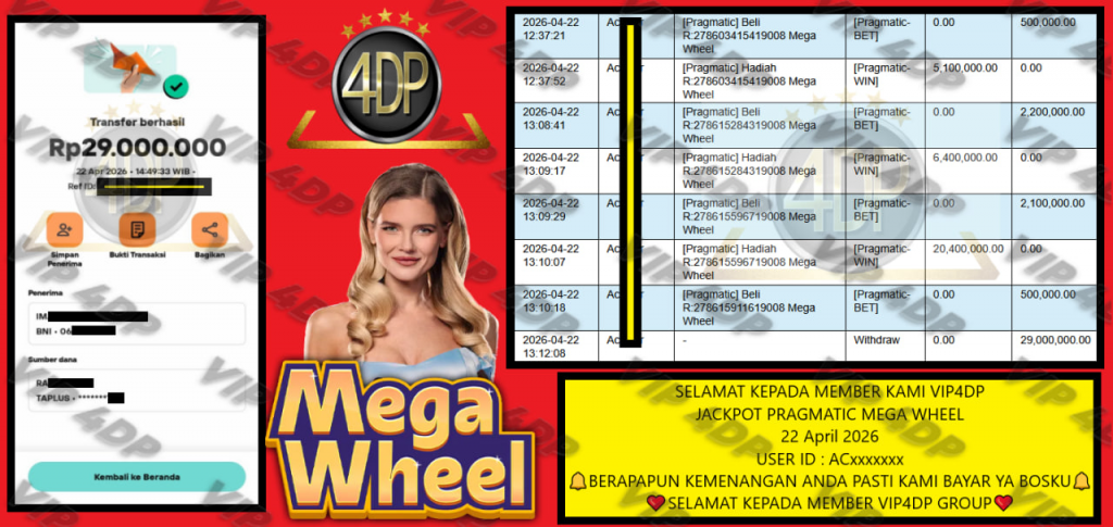 VIP4DP JACKPOT PRAGMATIC MEGA WHEEL Rp 29.000.000,- LUNAS