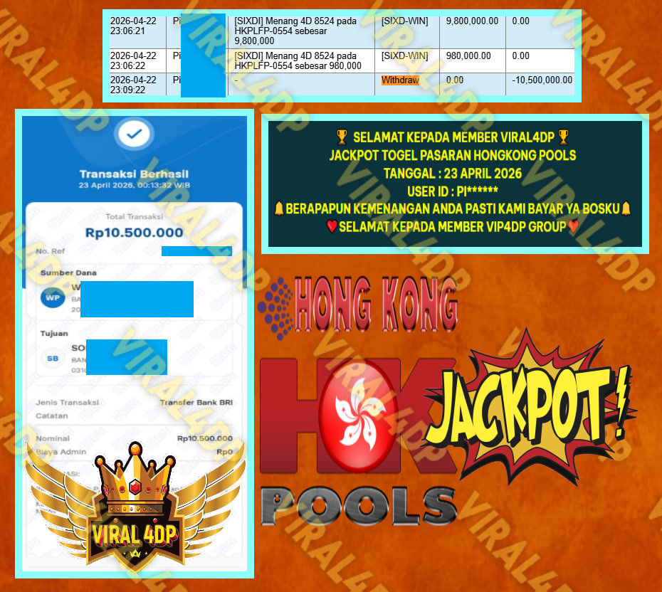 VIRAL4DP JACKPOT PASARAN HONGKONG POOLS Rp.10.500.000,- LUNAS