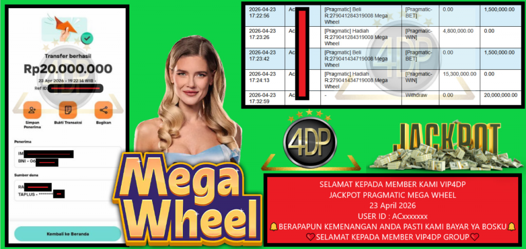 VIP4DP JACKPOT PRAGMATIC MEGA WHEEL Rp 20.000.000,- LUNAS