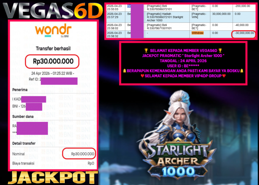 VEGAS6D JACKPOT PRAGMATIC ” Starlight Archer 1000 ” Rp.13.000.000,- LUNAS