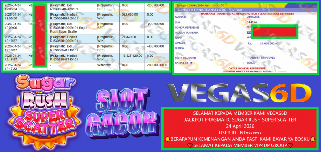 VEGAS6D JACKPOT PRAGMATIC SUGAR RUSH SUPER SCATTER Rp 14.000.000,- LUNAS