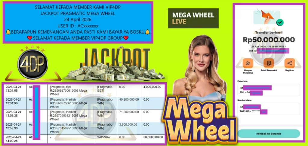 VIP4DP JACKPOT PRAGMATIC MEGA WHEEL Rp 50.000.000,- LUNAS