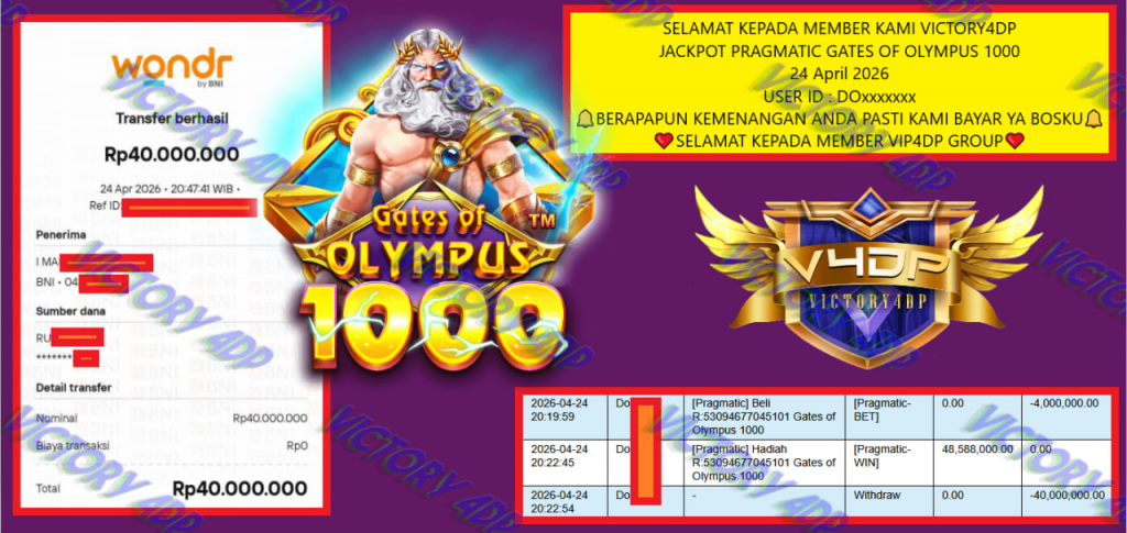 VICTORY4DP JACKPOT PRAGMATIC GATES OF OLYMPUS 1000 Rp 40.000.000,- LUNAS