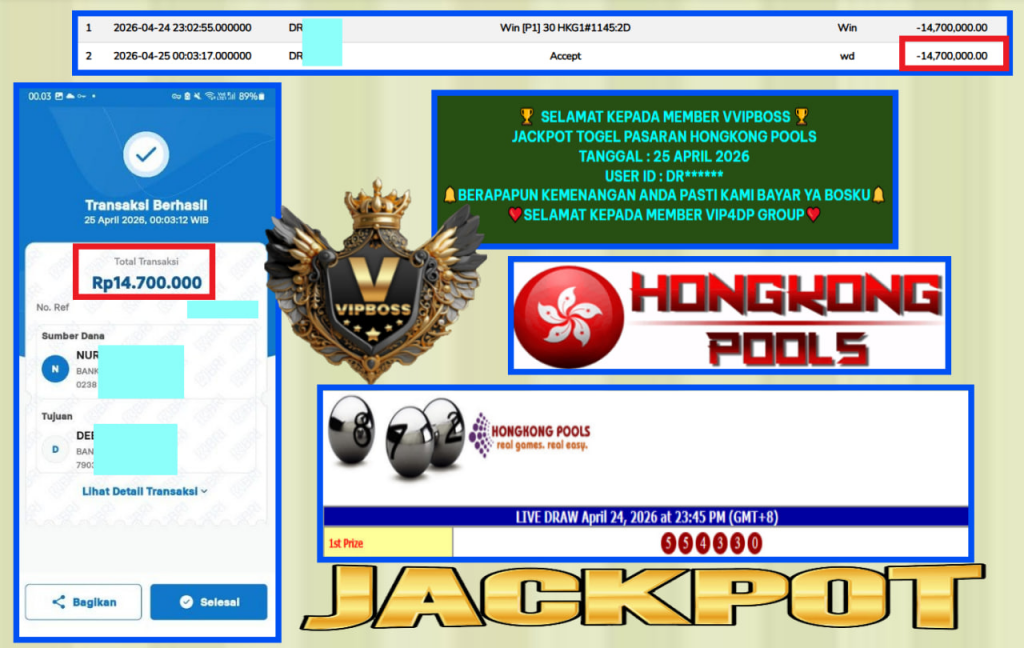 VVIPBOSS JACKPOT TOGEL PASARAN HONGKONG POOLS Rp.14.700.000,- LUNAS