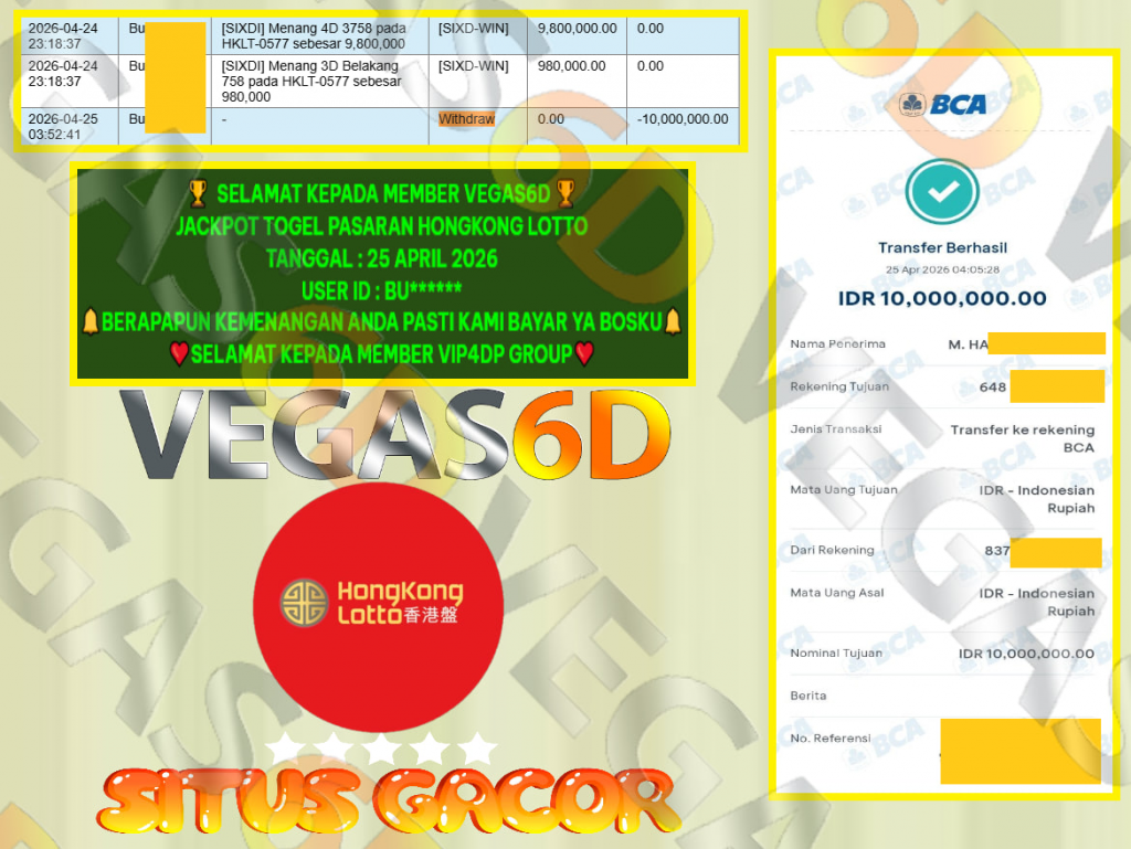 VEGAS6D JACKPOT TOGEL PASARAN HONGKONG POOLS Rp.14.700.000,- LUNAS