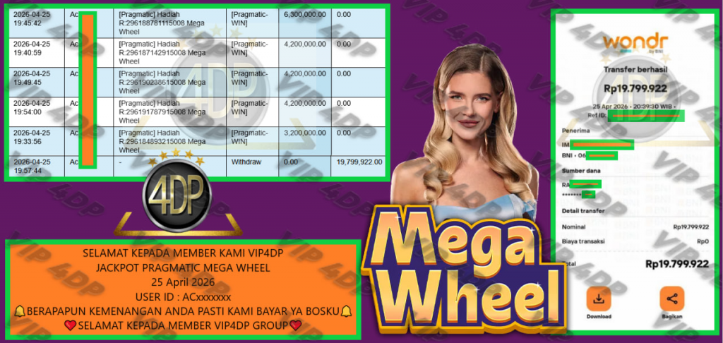 VIP4DP JACKPOT PRAGMATIC MEGA WHEEL Rp 19.799.922,- LUNAS
