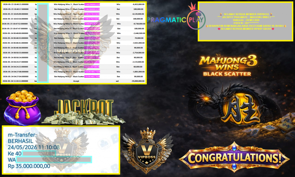 VVIPBOSS JACKPOT PRAGMATIC ”MAHJONG WINS 3” Rp 35.000.000,- LUNAS