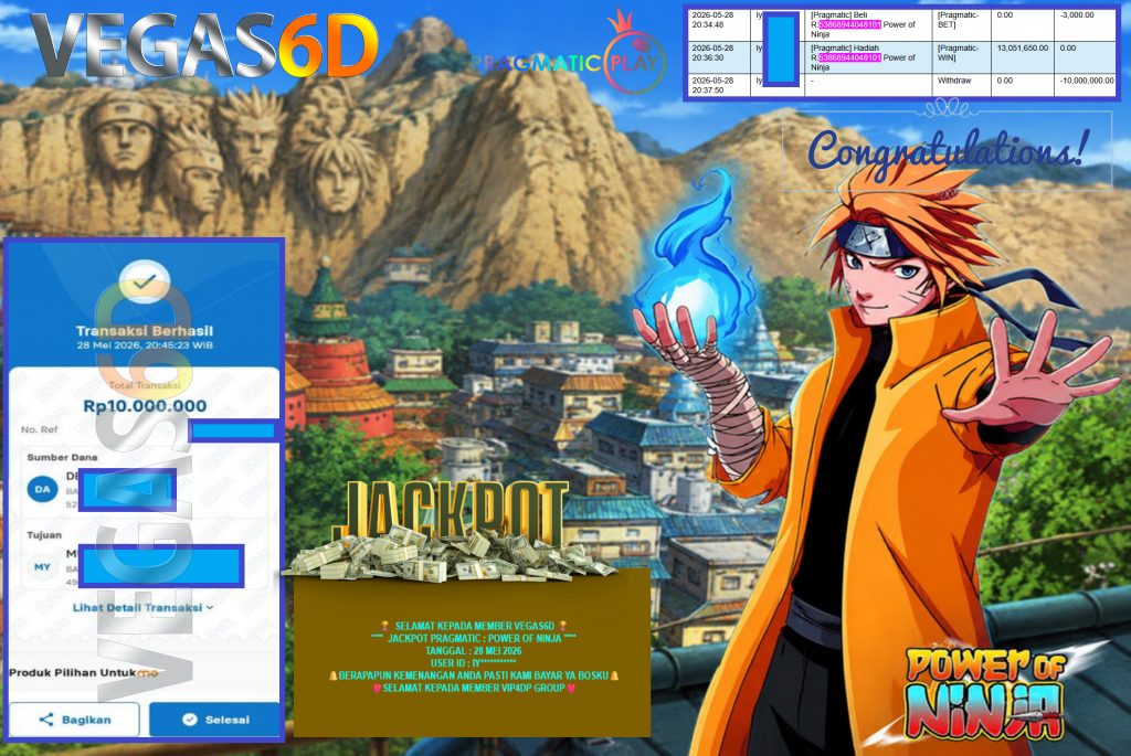 VEGAS6D JACKPOT PRAGMATIC ” POWER OF NINJA ” Rp10.000.000,- LUNAS