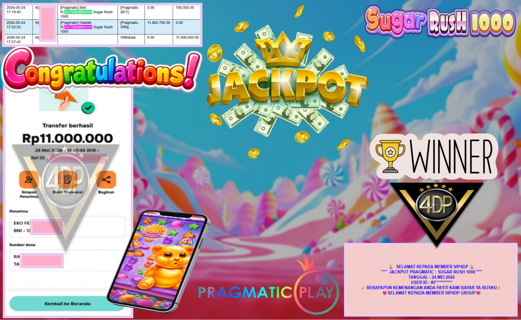 VIP4DP JACKPOT PRAGMATIC ”SUGAR RUSH 1000” Rp11.000.000,- LUNAS