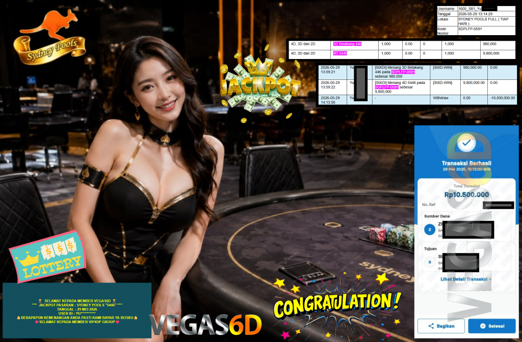 VEGAS6D JACKPOT PASARAN ” SYDNEY POOLS 5446 ” Rp10.500.000,- LUNAS