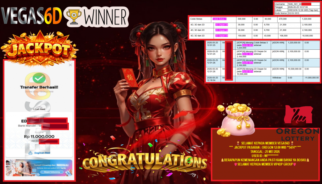 VEGAS6D JACKPOT PASARAN ” OREGON 12:00 WIB 5474 ” Rp11.000.000,- LUNAS