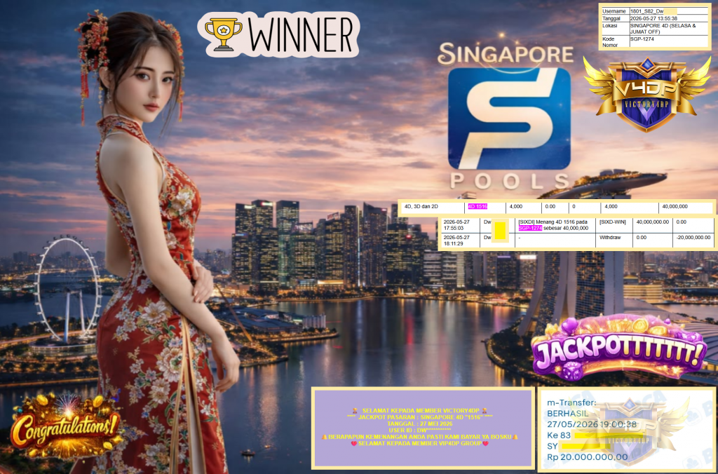 VICTORY4DP JACKPOT PASARAN ” SINGAPORE 4D 1516″ ” Rp37.500.000,- LUNAS