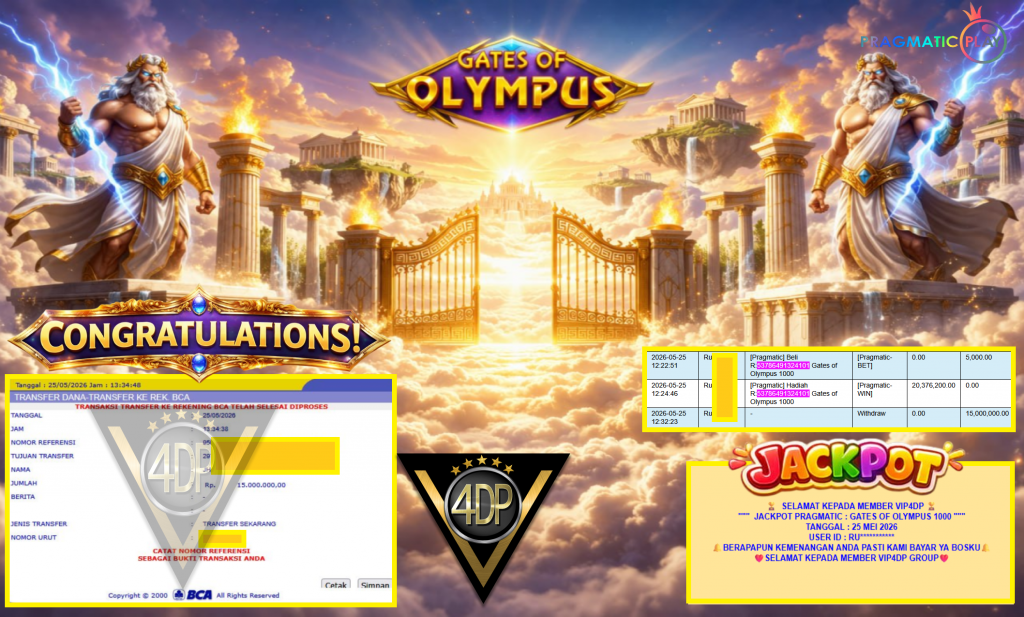 VIP4DP JACKPOT PRAGMATIC ”GATES OF OLYMPUS 1000” Rp15.000.000,- LUNAS