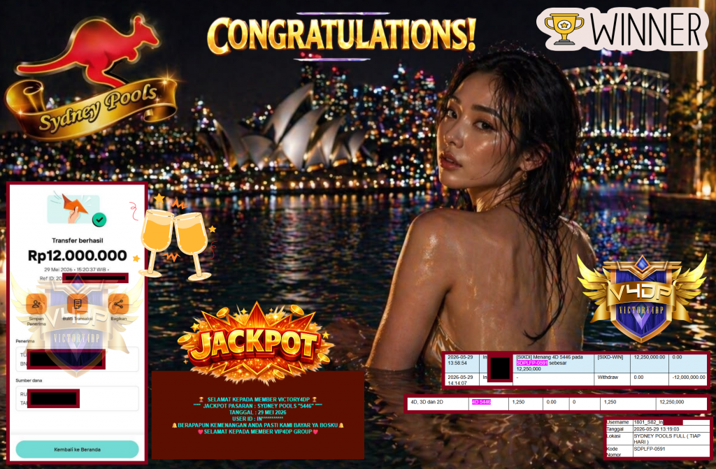 VICTORY4DP JACKPOT PASARAN β SYDNEY POOLS 5446 β Rp12.000.000,- LUNAS