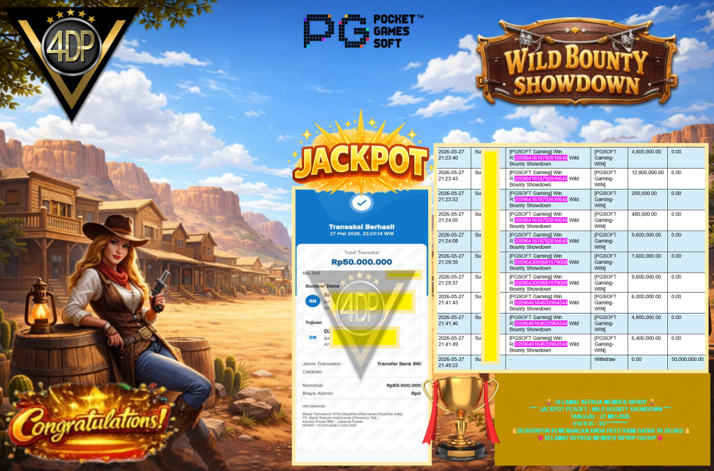 VIP4DP JACKPOT PGSOFT ” WILD BOUNTY SHOWDOWN ” Rp50.000.000,- LUNAS