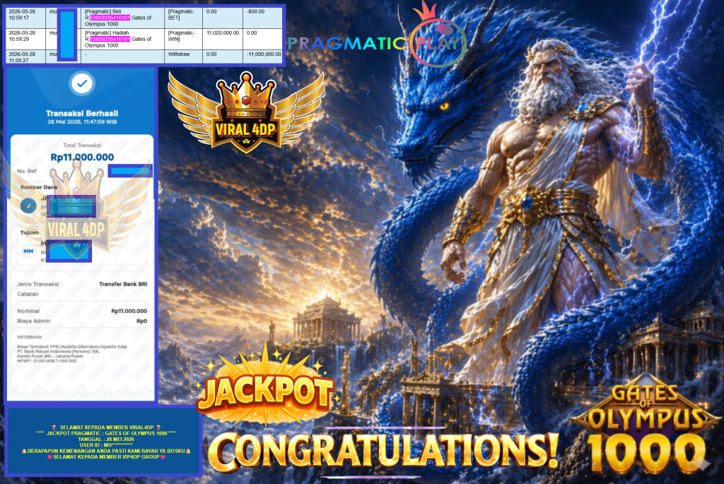 VIRAL4DP JACKPOT PRAGMATIC ” GATES OF OLYMPUS 1000 ” Rp11.000.000,- LUNAS