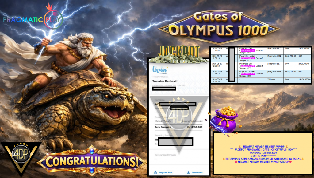 VIP4DP JACKPOT PRAGMATIC ”GATES OF OLYMPUS 1000” Rp14.150.000,- LUNAS