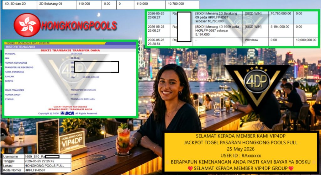 VIP4DP JACKPOT TOGEL PASARAN HONGKONG POOLS FULL Rp 10.000.000,- LUNAS
