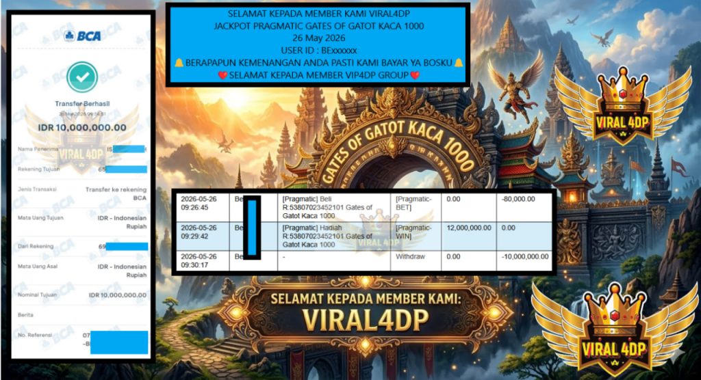 VIRAL4DP JACKPOT PRAGMATIC GATES OF GATOT KACA 1000 Rp 10.000.000,- LUNAS