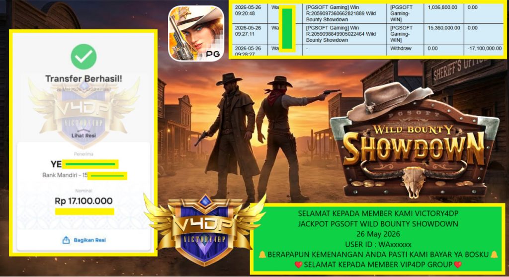 VICTORY4DP JACKPOT PGSOFT WILD BOUNTY SHOWDOWN Rp 17.100.000,- LUNAS