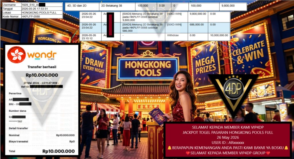VIP4DP JACKPOT TOGEL PASARAN HONGKONG POOLS FULL Rp 10.000.000,- LUNAS